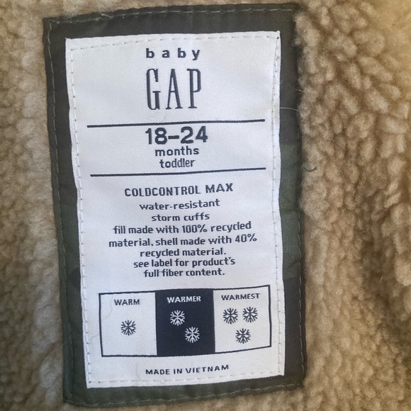 Gap Boys Puffer Coat EUC 18-24M Mid Length Detach-Hooded Camo ColdControl Max - Picture 9 of 10